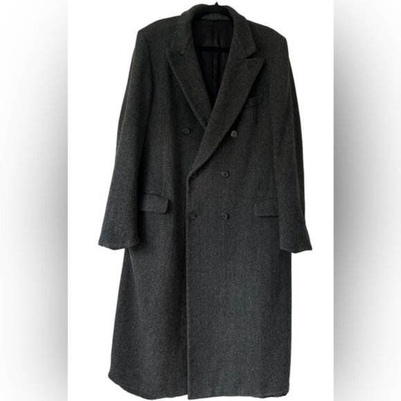 Kingsport, Men's Double Breasted Long Trench Coat - Gray/Black. Size: XL - Picture 1 of 14